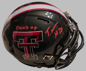 Tahj Brooks signed Texas Tech mini helmets - JSA