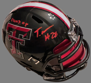 Tahj Brooks signed Texas Tech mini helmets - JSA