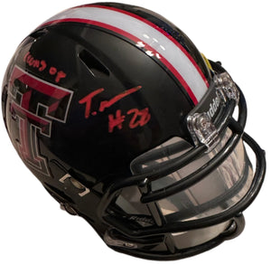 Tahj Brooks signed Texas Tech mini helmets - JSA