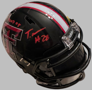 Tahj Brooks signed Texas Tech mini helmets - JSA