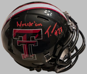 Tahj Brooks signed Texas Tech mini helmets - JSA