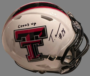 Tahj Brooks signed Texas Tech mini helmets - JSA