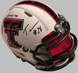 Tahj Brooks signed Texas Tech mini helmets - JSA