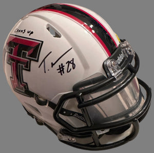 Tahj Brooks signed Texas Tech mini helmets - JSA