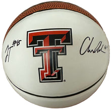 Load image into Gallery viewer, White basketball with Texas Tech logo and signatures

