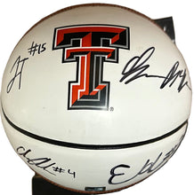 Load image into Gallery viewer, White basketball with Texas Tech logo and signatures 
